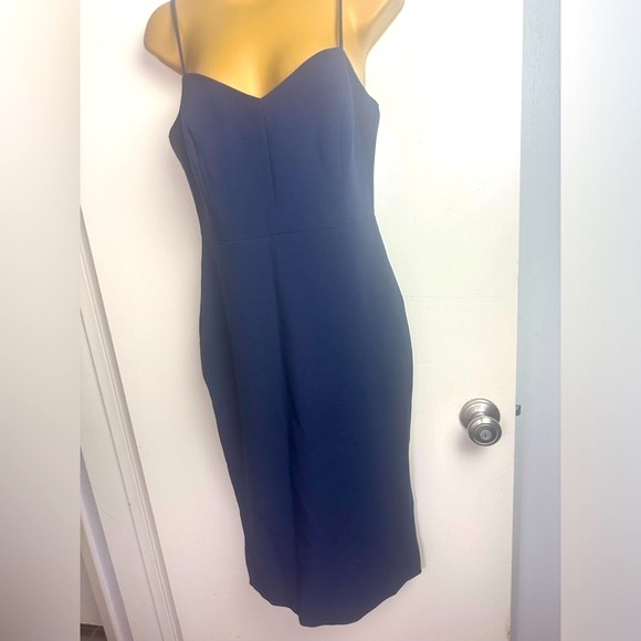 Likely NavyBlue Spaghetti Strap Rayon Poly Blend Side Slits Women’s Dress Size 6 - Picture 2 of 15